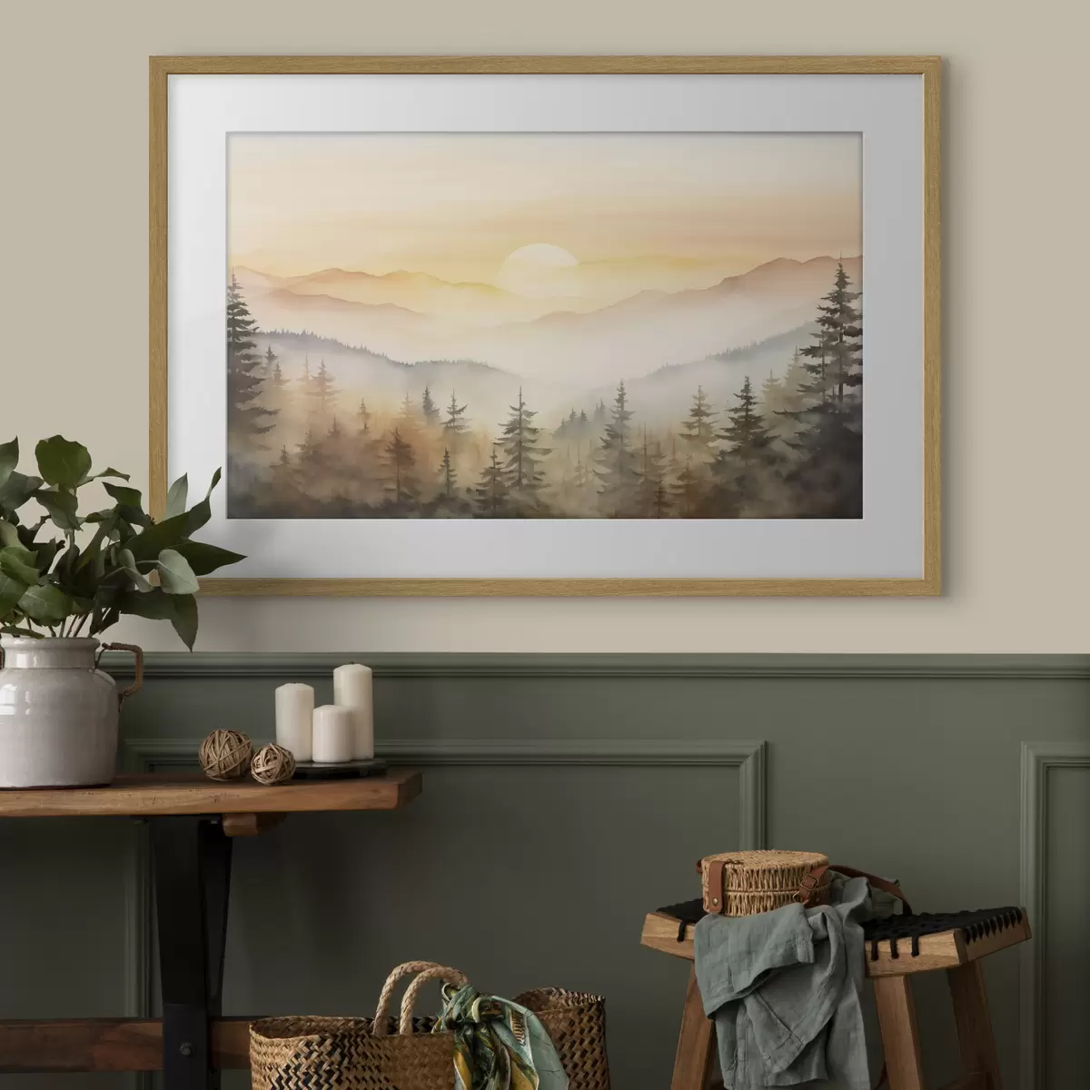 Poster Sol sobre cumbres de pinos f41645