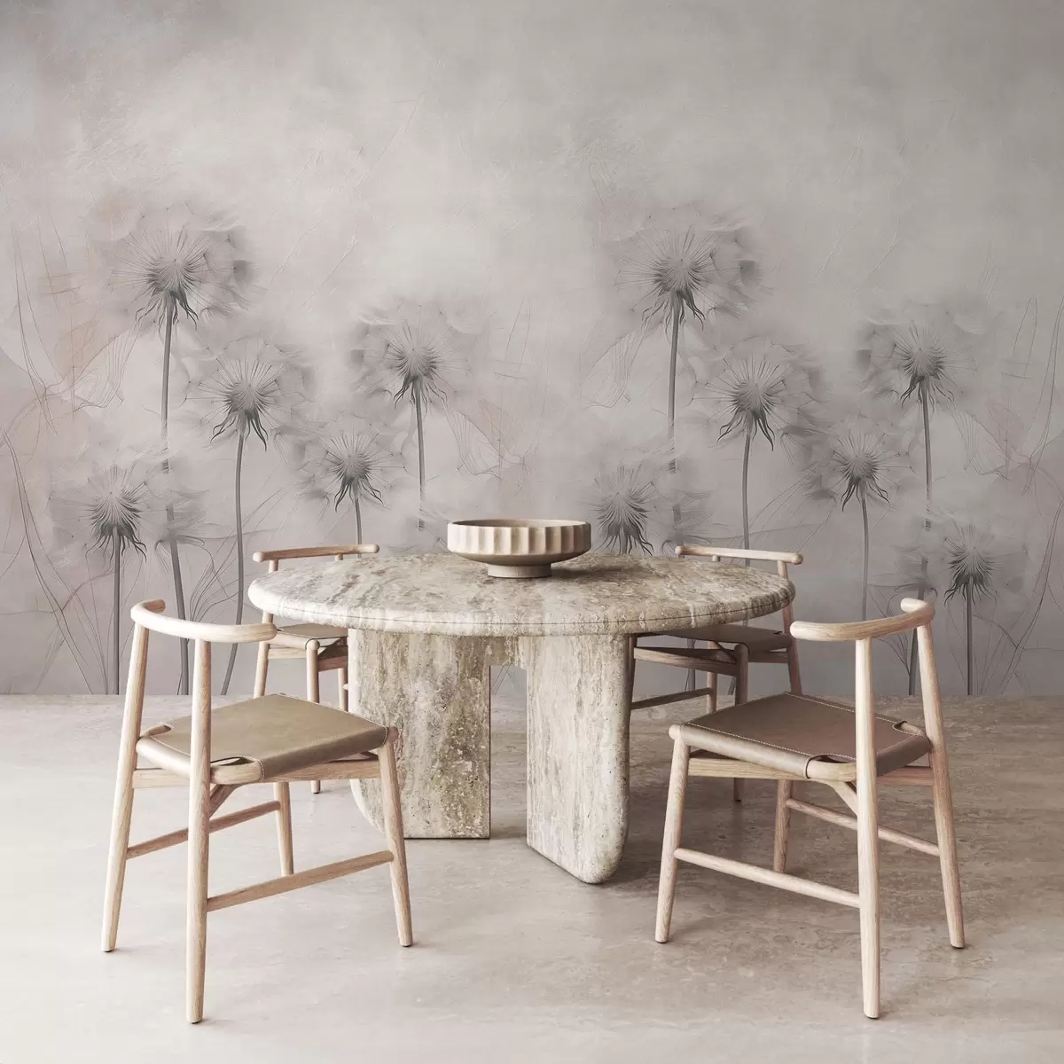 murales de pared Dientes de león sobre fondo beige claro w01895