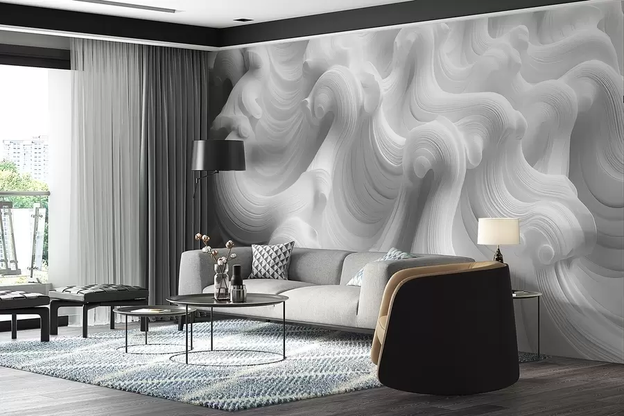 murales de pared Ondas blancas en relieve w02235