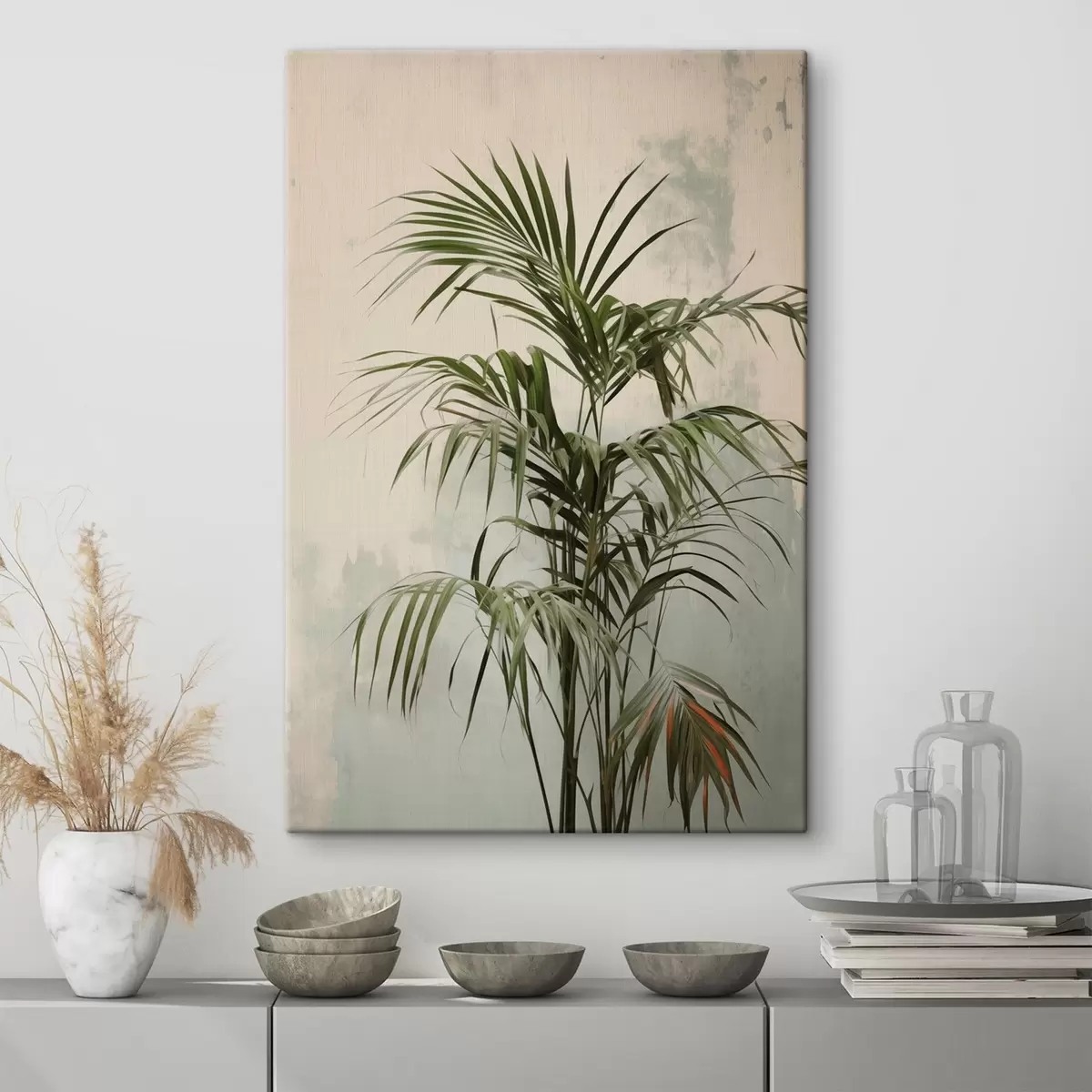 murales de pared Ramas de palmera contra una pared desgastada s41660