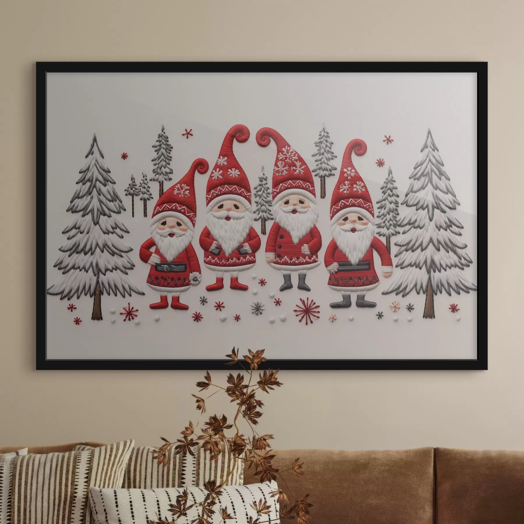 murales de pared Gnomos de Navidad en el bosque con efecto de textura f41699