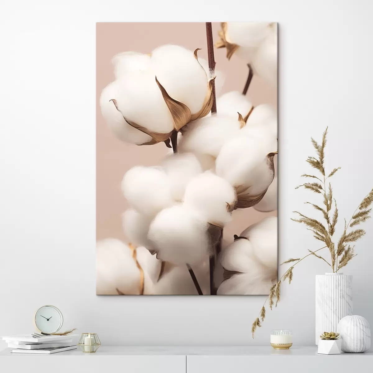 murales de pared Flores de algodón sobre fondo beige s41706