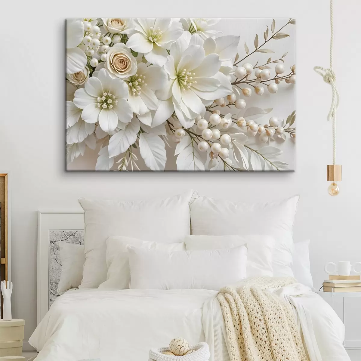 murales de pared Delicadas flores blancas, como lirios, rosas y otras flores con pétalos suaves y aterciopelados  s41722