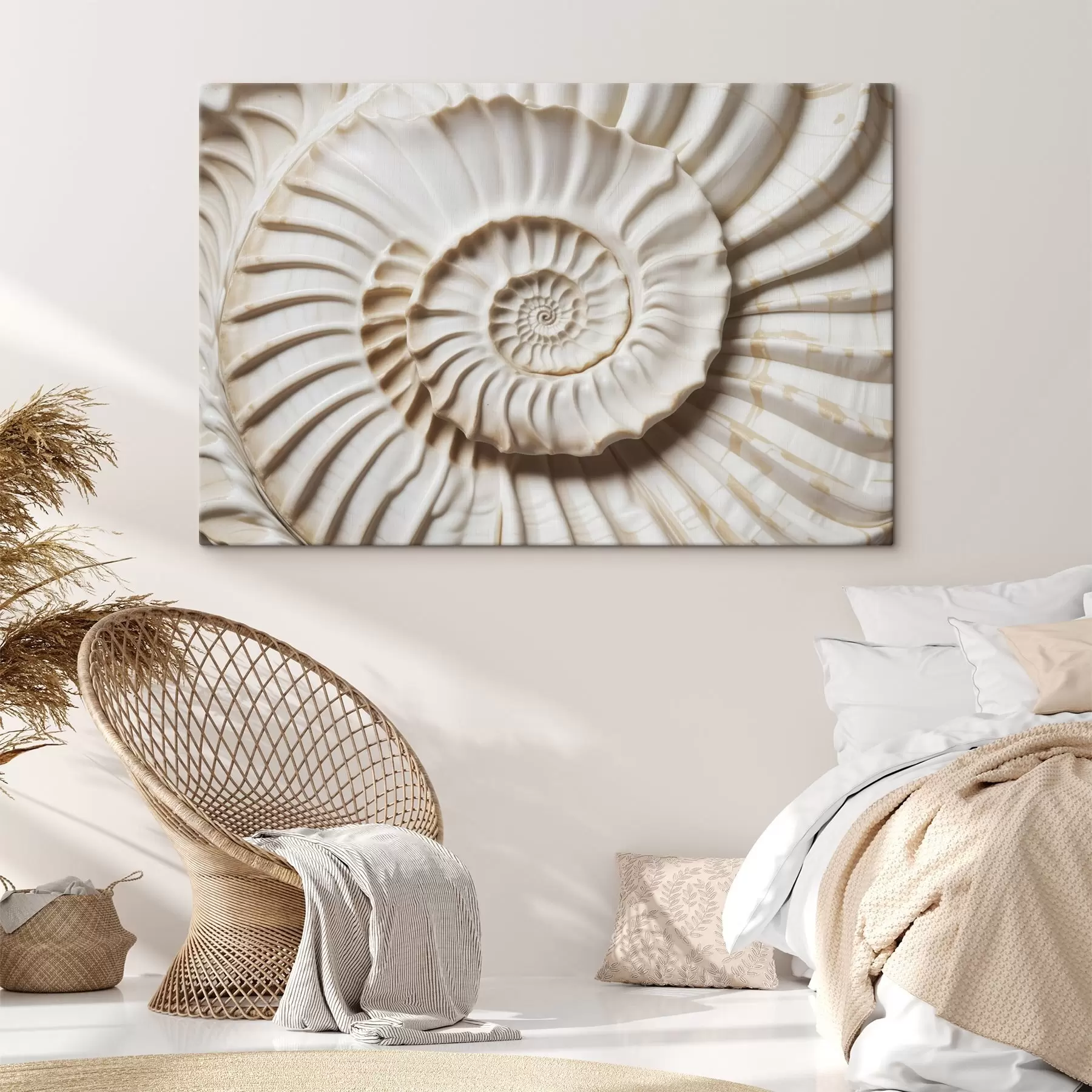 murales de pared Concha espiral blanca, que muestra su intrincado y detallado dibujo s41728