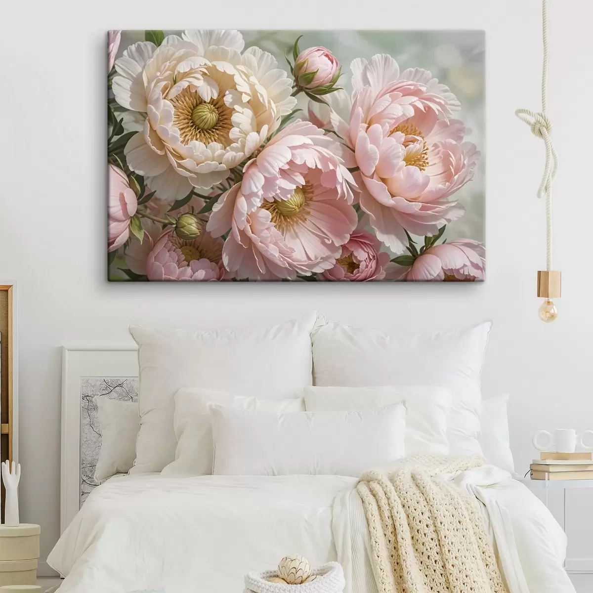 murales de pared Varias flores de peonía grandes y exuberantes con delicados pétalos en tonos rosa y blanco s41729