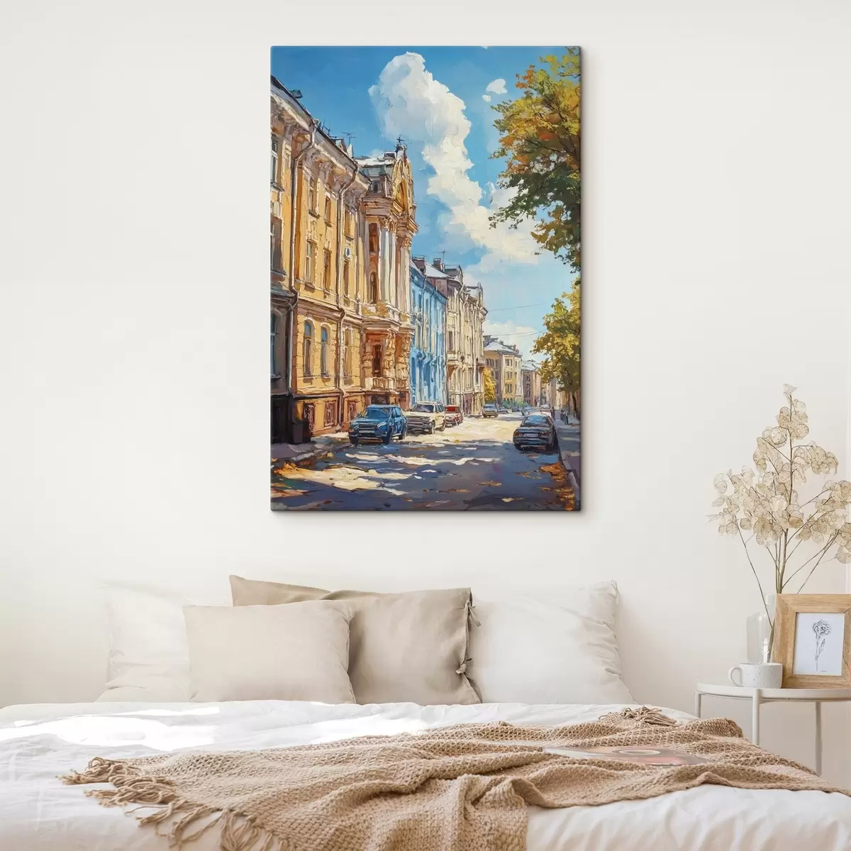 murales de pared Calle de la ciudad en un día soleado, al estilo de la pintura al óleo s41751