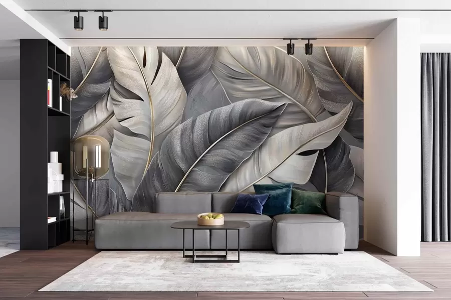murales de pared lujoso papel pintado con grandes hojas tropicales w02342