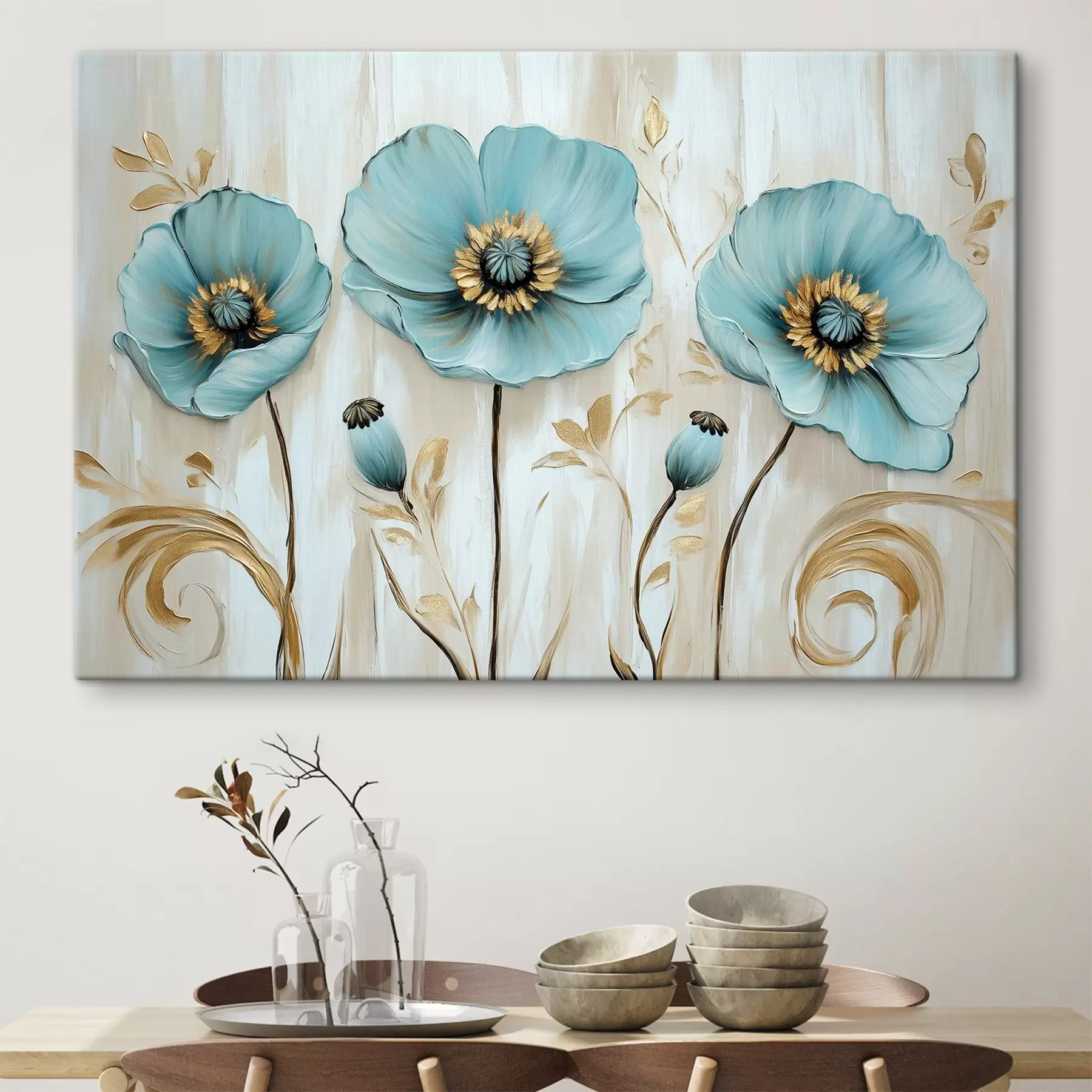 murales de pared Flores azules al óleo s41830