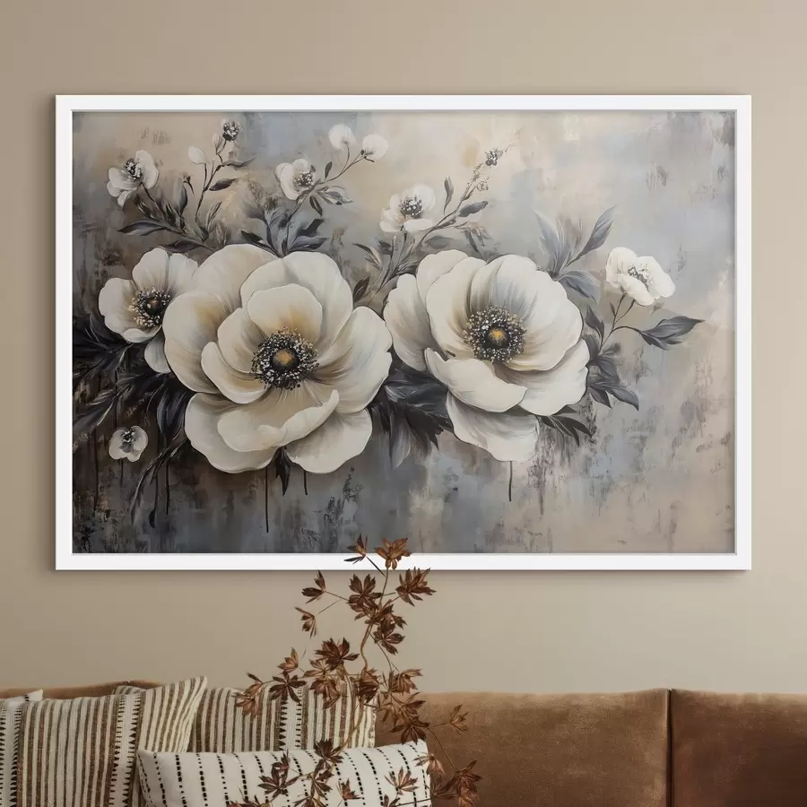 murales de pared Ramo de flores blancas en estilo vintage f41828