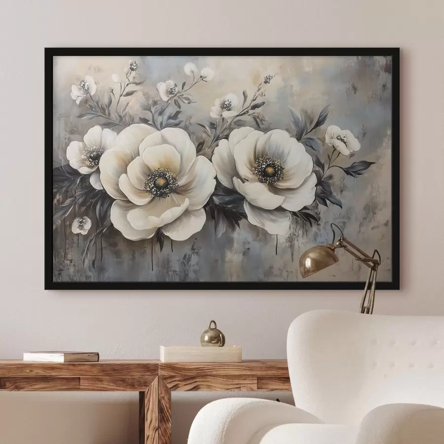 murales de pared Ramo de flores blancas en estilo vintage f41828