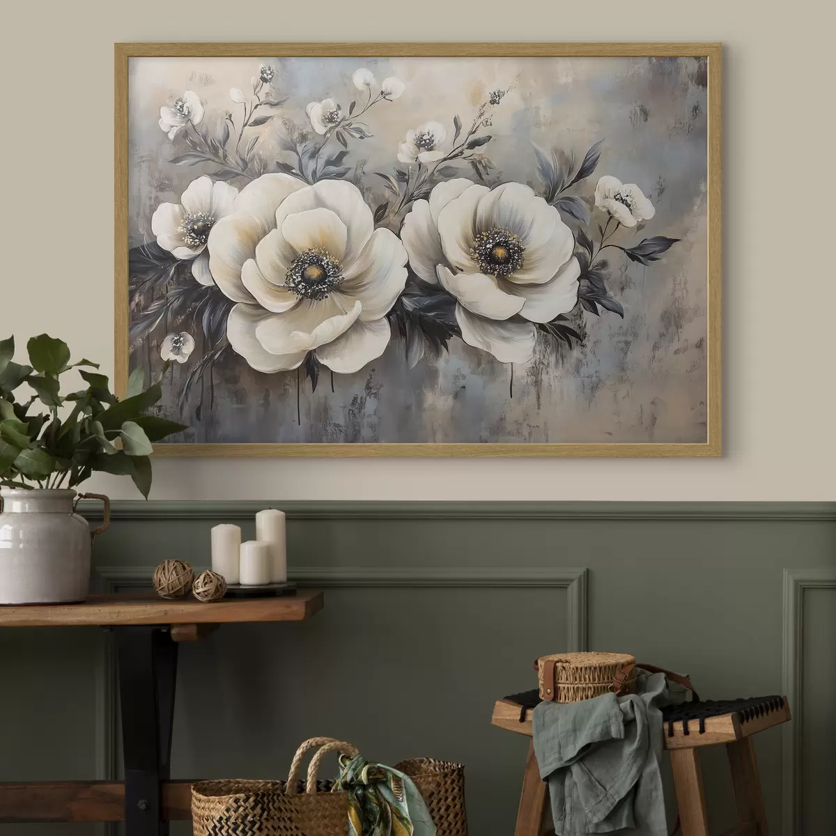 Poster Ramo de flores blancas en estilo vintage f41828