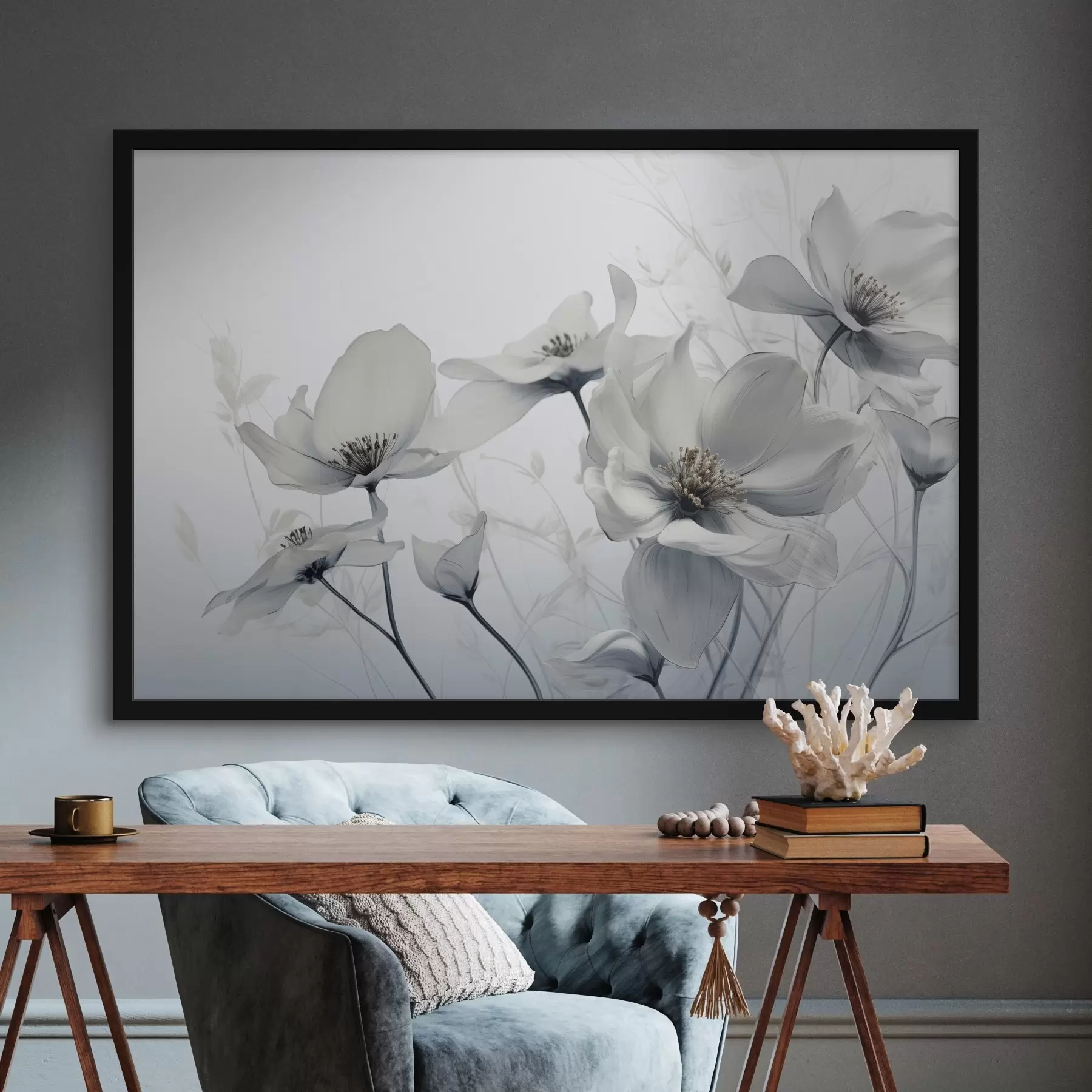 murales de pared Delicadas flores grises f41829