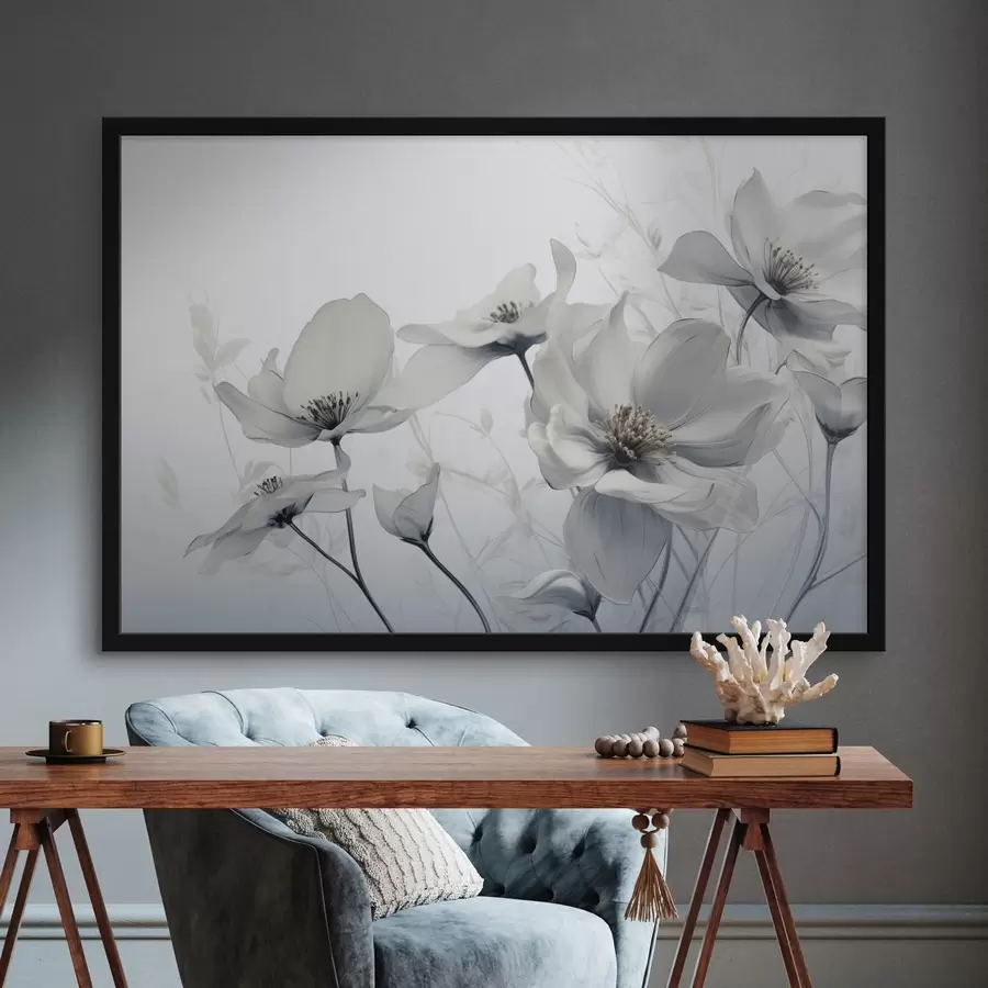 murales de pared Delicadas flores grises f41829