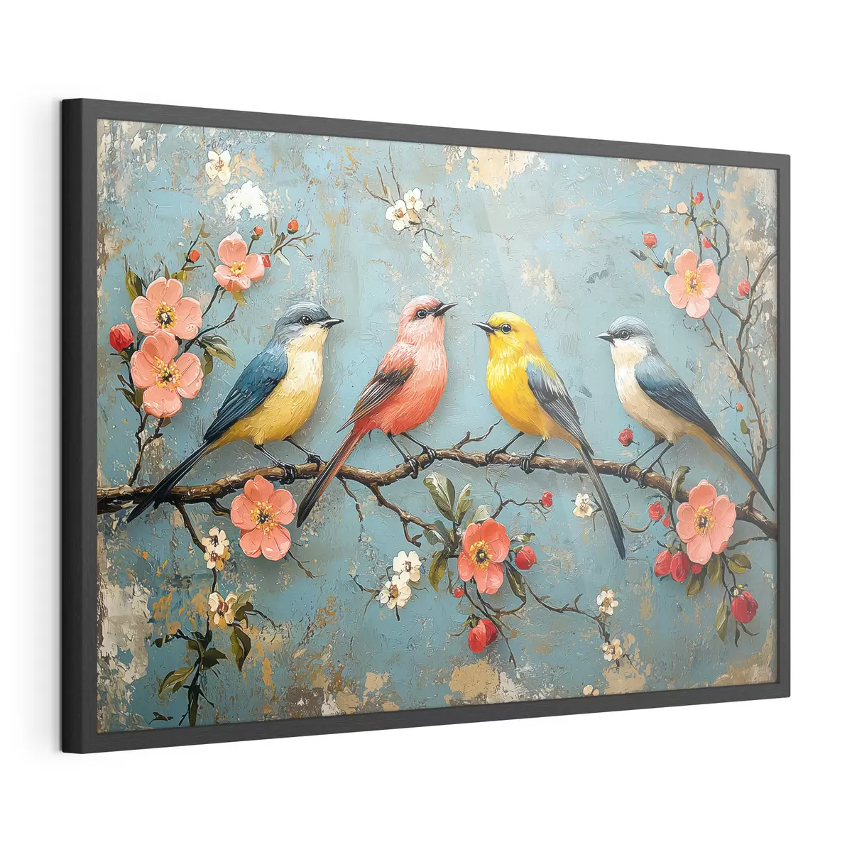 Poster Pájaros en una rama de sakura al estilo de la pintura al óleo f41834