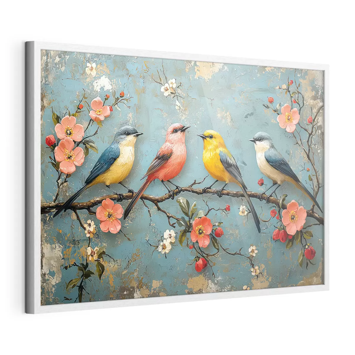 Poster Pájaros en una rama de sakura al estilo de la pintura al óleo f41834