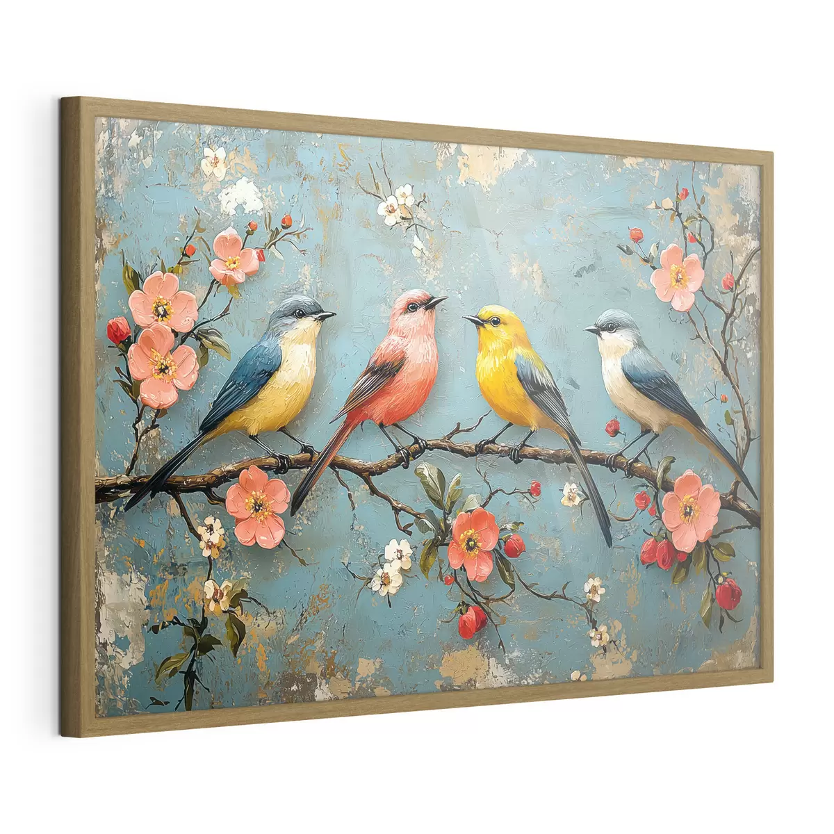 Poster Pájaros en una rama de sakura al estilo de la pintura al óleo f41834