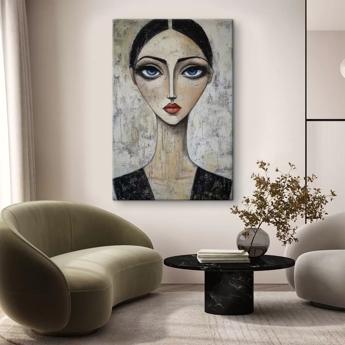 murales de pared Retrato de mujer con ojos expresivos en técnica estilizada s41811