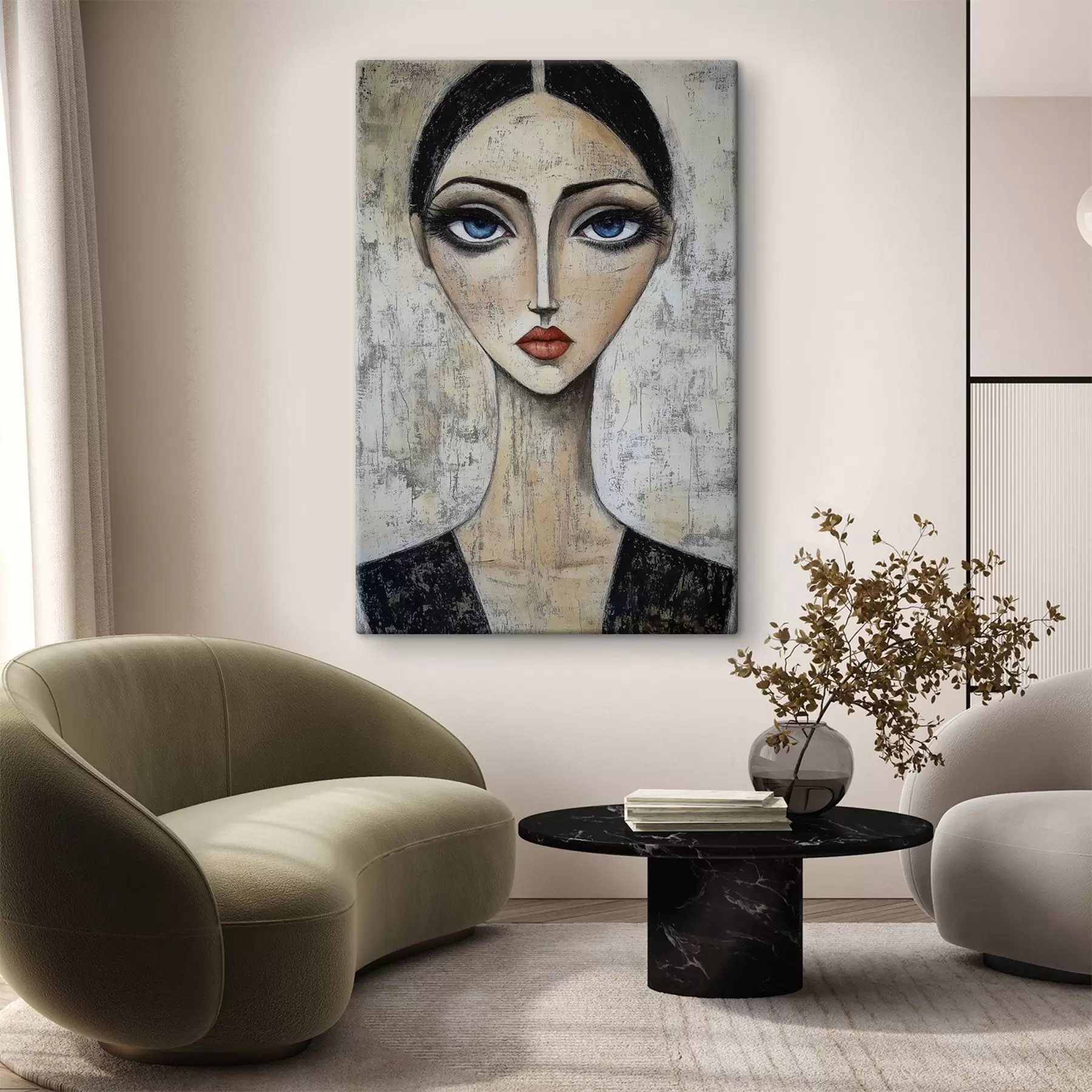 murales de pared Retrato de mujer con ojos expresivos en técnica estilizada s41811