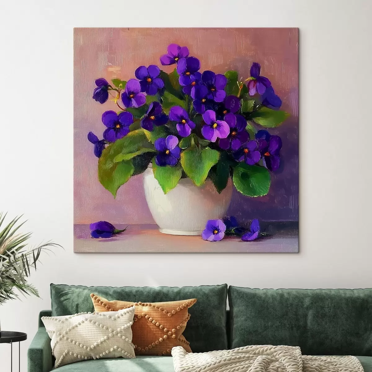 murales de pared Violetas moradas en una maceta blanca s41823