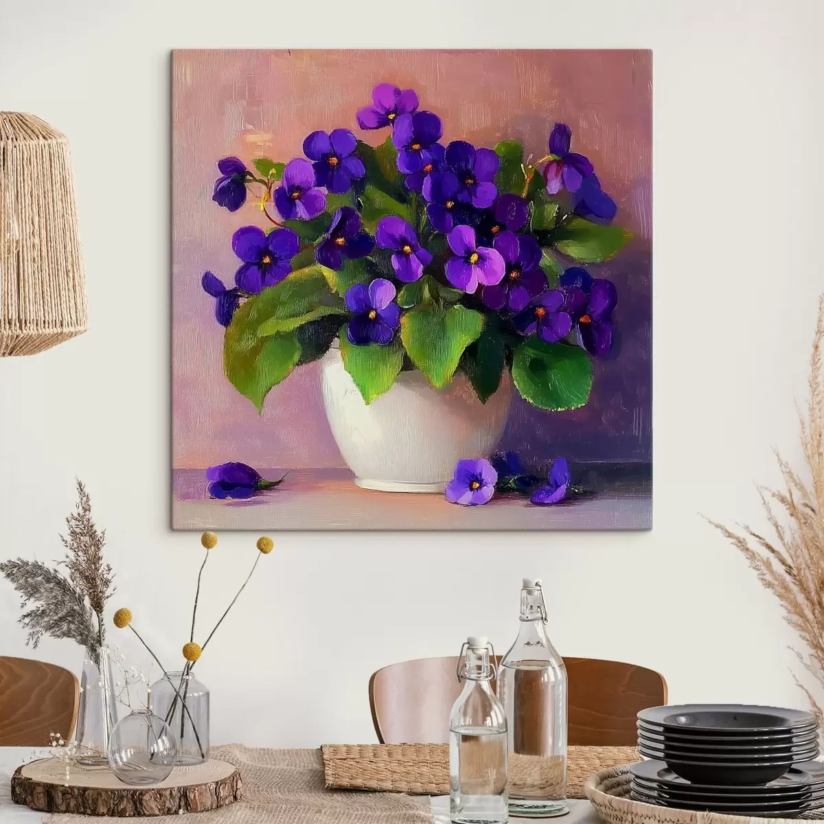 murales de pared Violetas moradas en una maceta blanca s41823