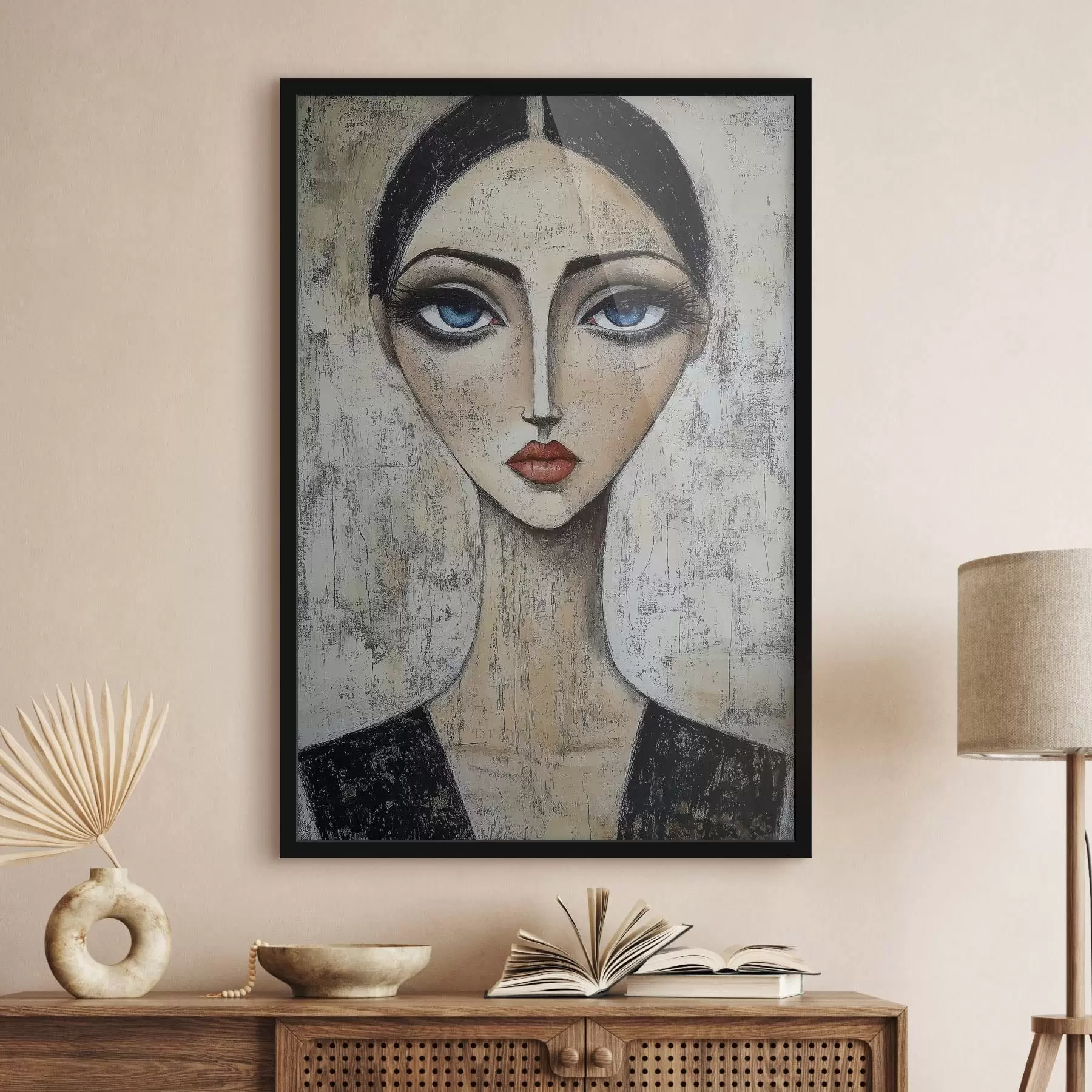 murales de pared Retrato de mujer con ojos expresivos en técnica estilizada f41811