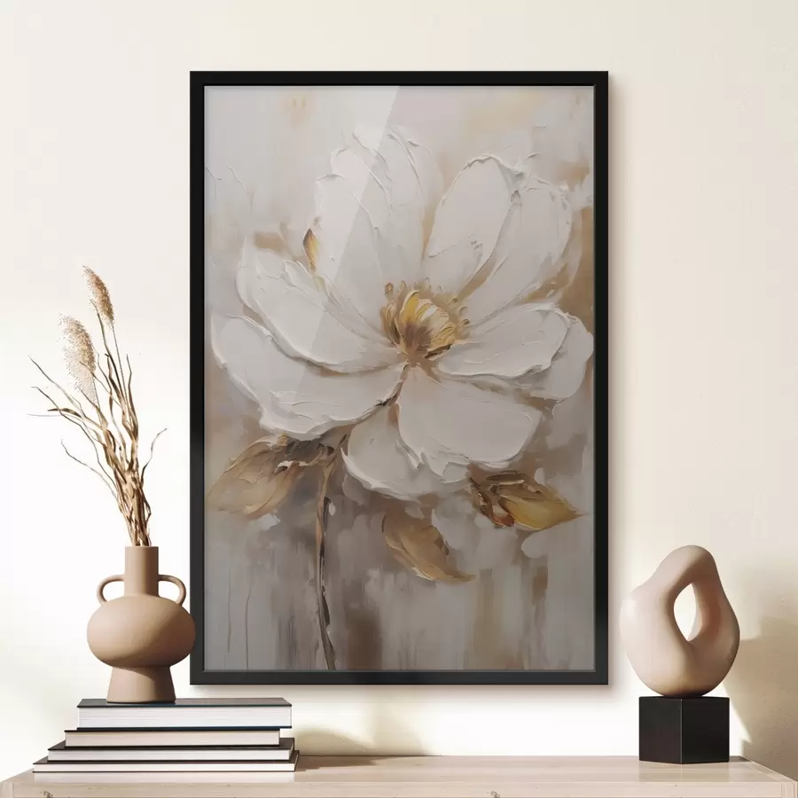 murales de pared Una flor blanca con matices amarillos sobre un fondo texturizado f41820