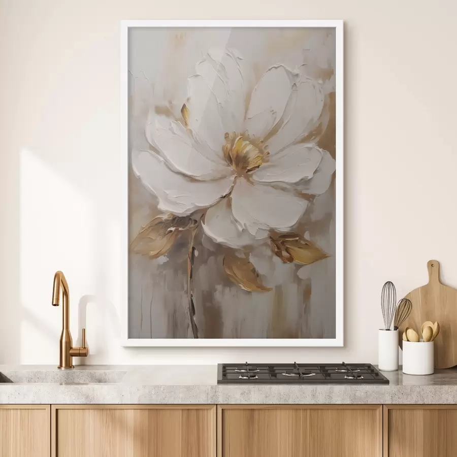 murales de pared Una flor blanca con matices amarillos sobre un fondo texturizado f41820