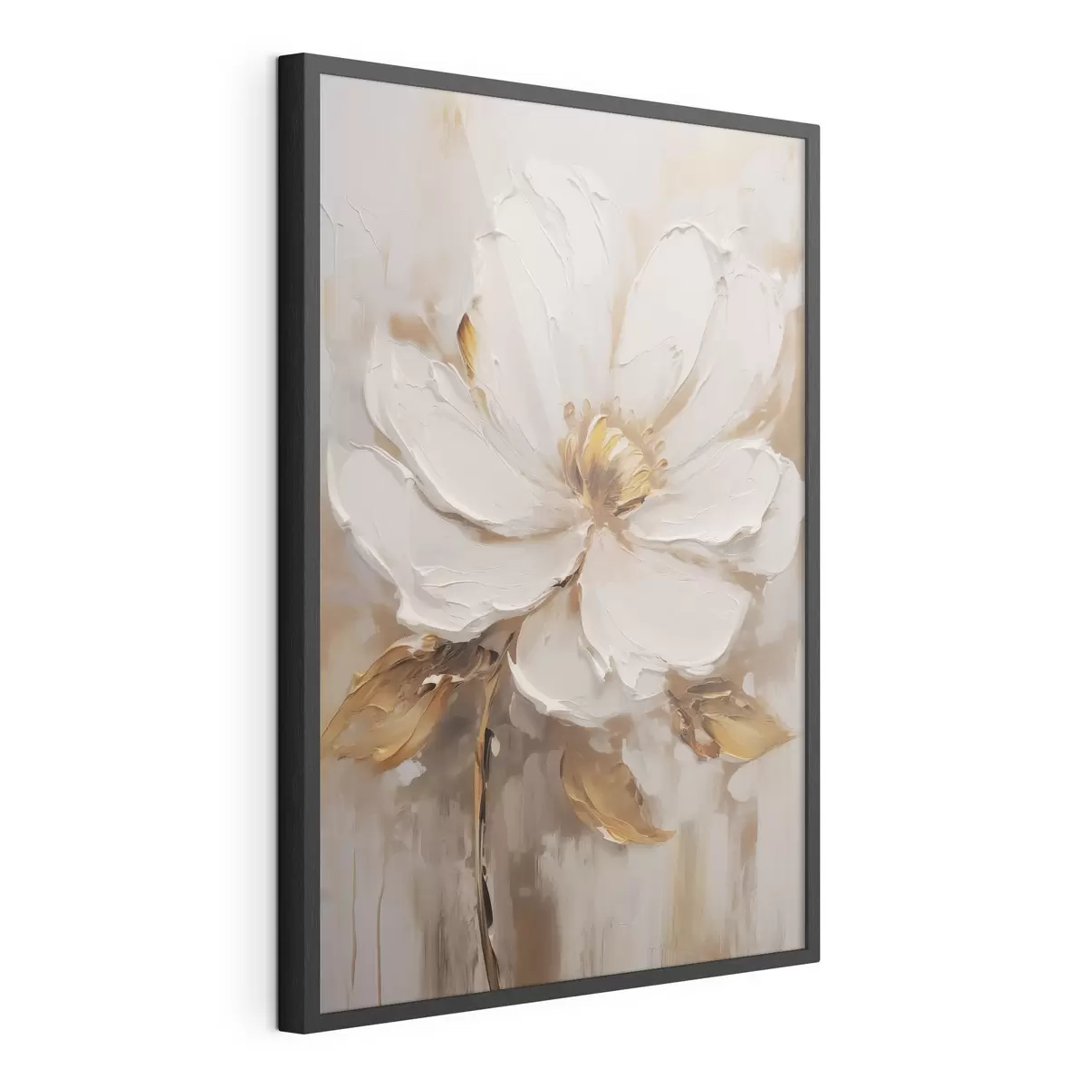 Poster Una flor blanca con matices amarillos sobre un fondo texturizado f41820