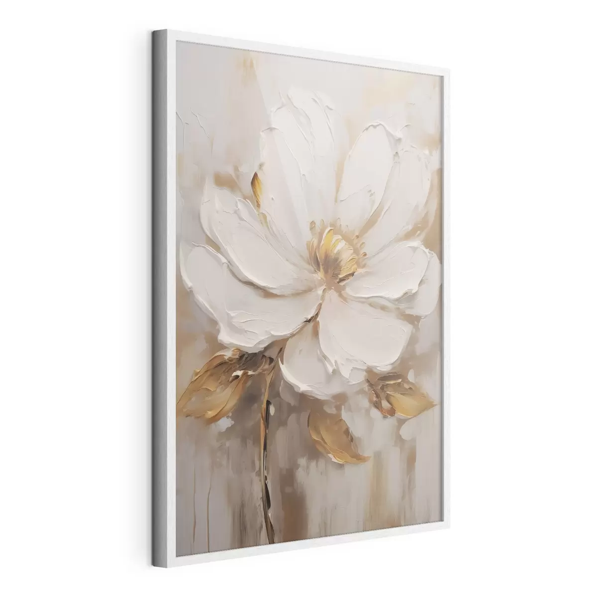 Poster Una flor blanca con matices amarillos sobre un fondo texturizado f41820