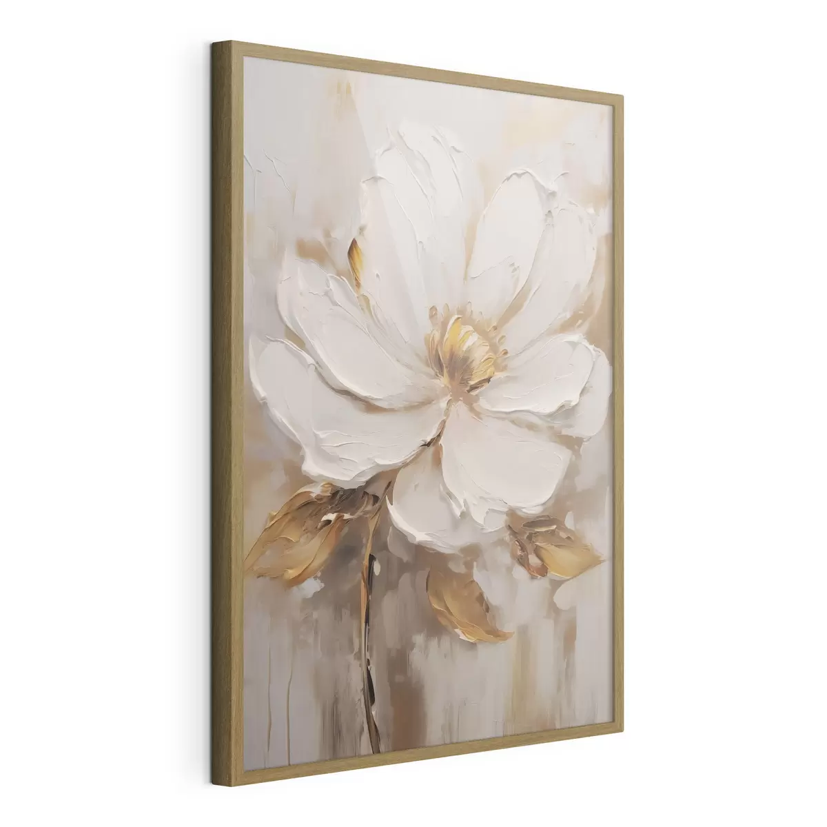 Poster Una flor blanca con matices amarillos sobre un fondo texturizado f41820