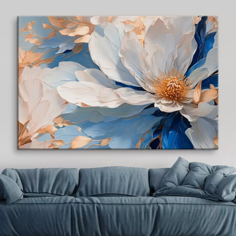 murales de pared Primer plano de una flor con pétalos blancos y azules s41512