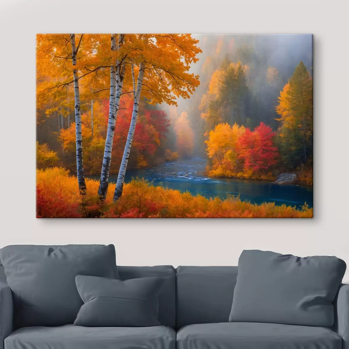 murales de pared Río en bosque otoñal s41592