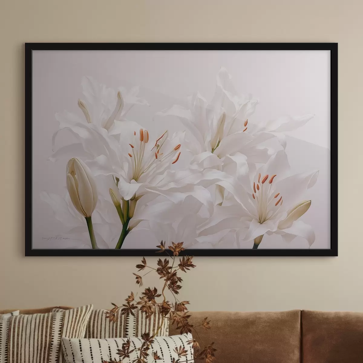 Poster Lirios blancos sobre fondo blanco f41513