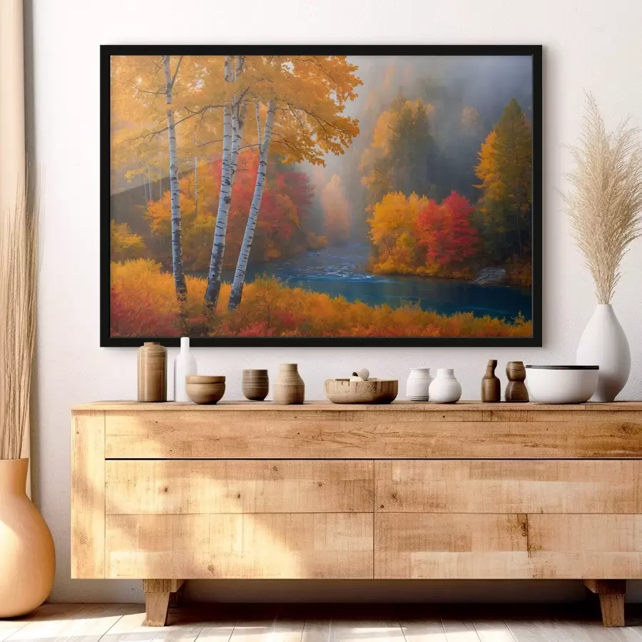 murales de pared Río en bosque otoñal f41592