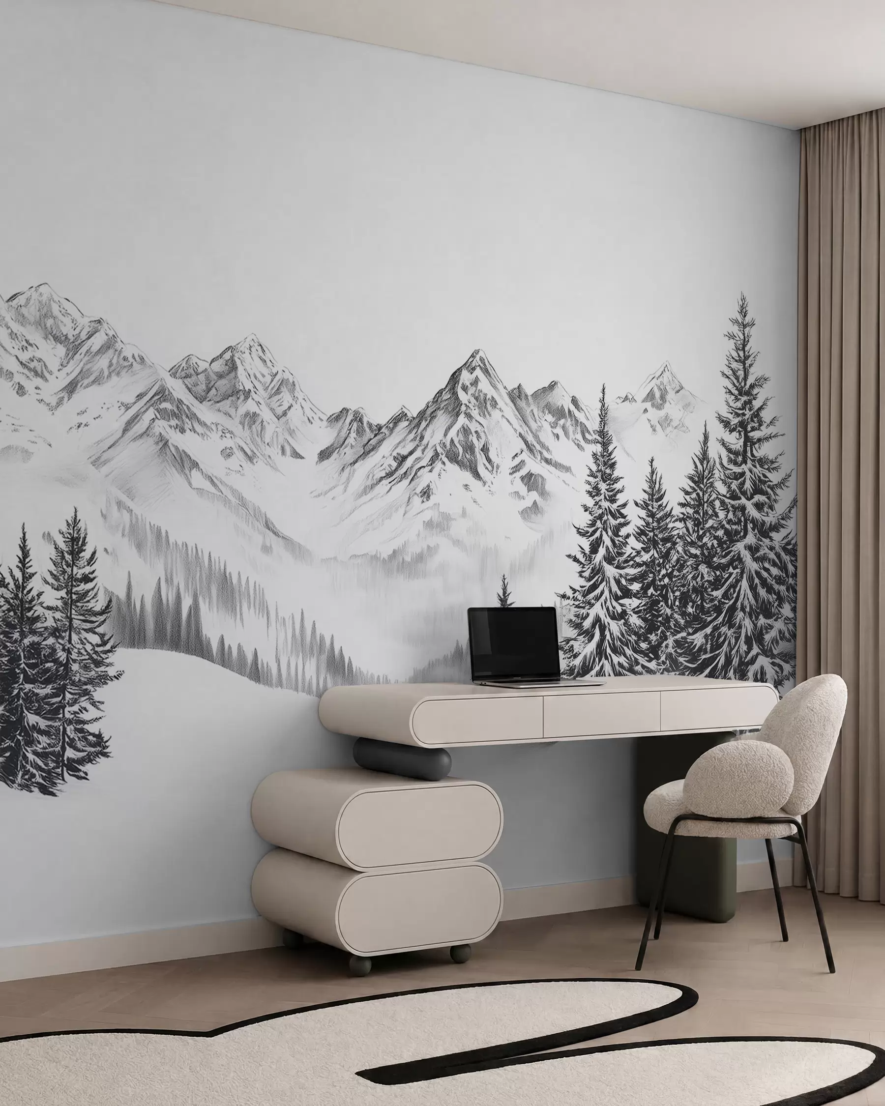 murales de pared Boceto de invierno alpino w02352