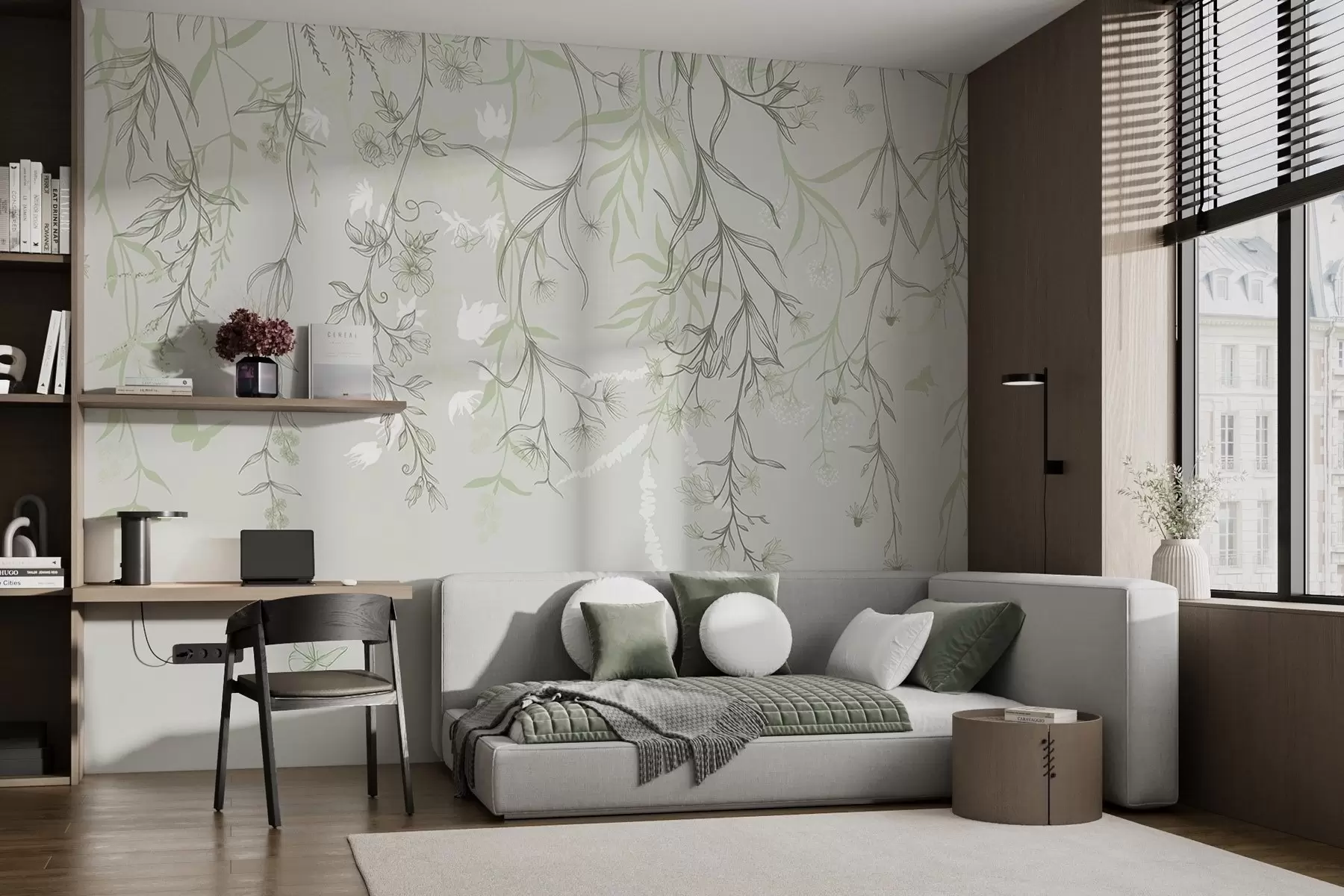 murales de pared Delgadas flores lineales que cuelgan de la montaña w02007v3