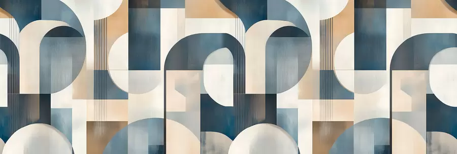 murales de pared Papel pintado Art Déco con motivos geométricos en tonos azules, beige y lechosos w02346