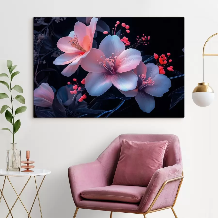 murales de pared Lirios con imitación de pintura de neón s41857