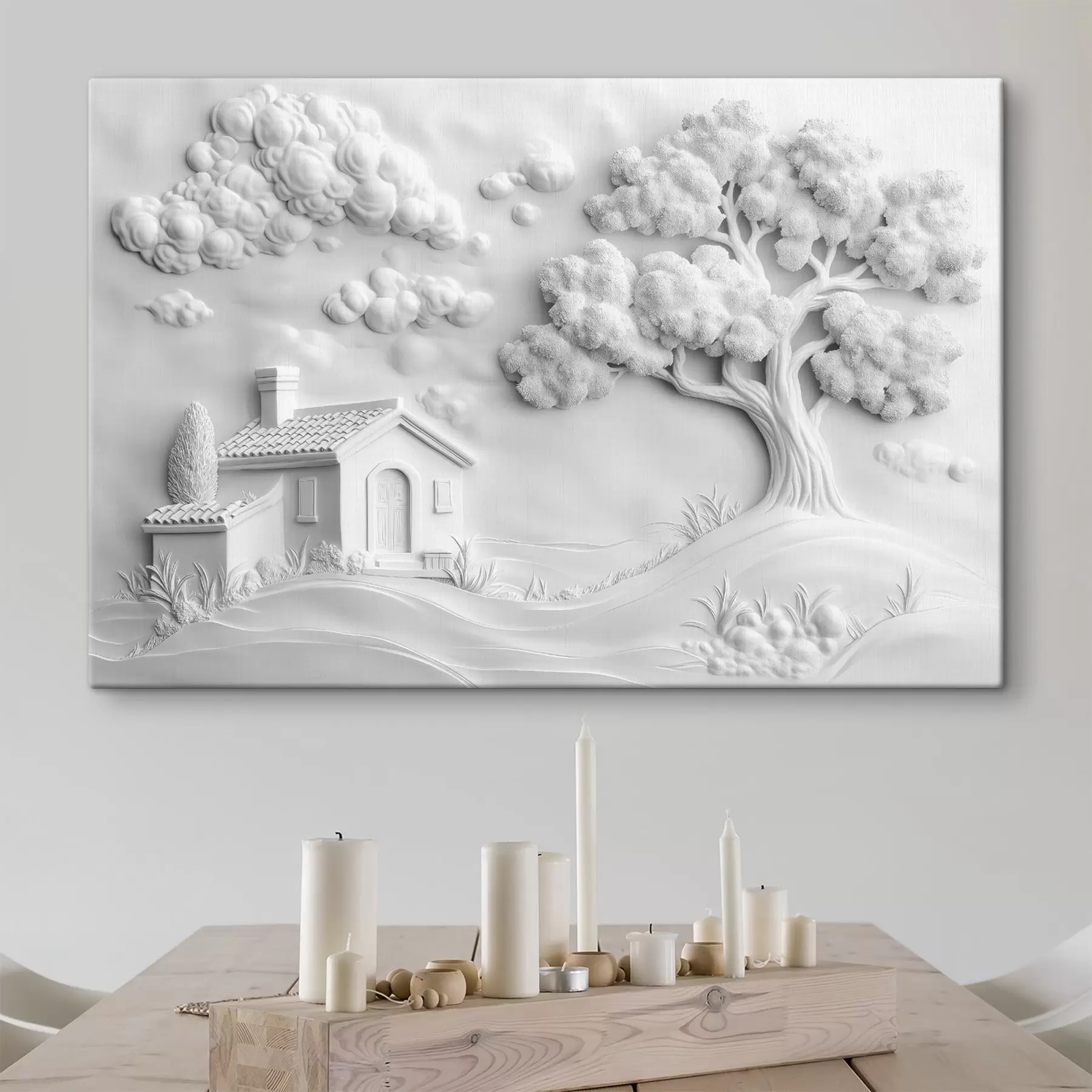 murales de pared imitación en 3D del estuco de una casa de campo en el pueblo s41878