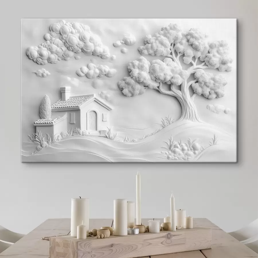 murales de pared imitación en 3D del estuco de una casa de campo en el pueblo s41878