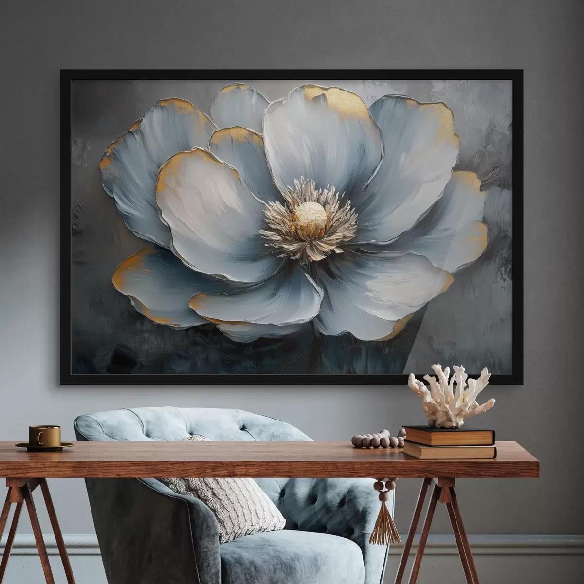 Poster Una flor azul al estilo de las pinceladas de óleo f41825