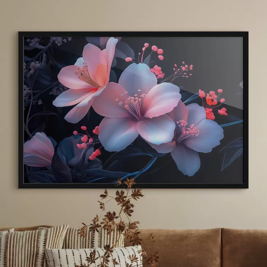 murales de pared Lirios con imitación de pintura de neón f41857