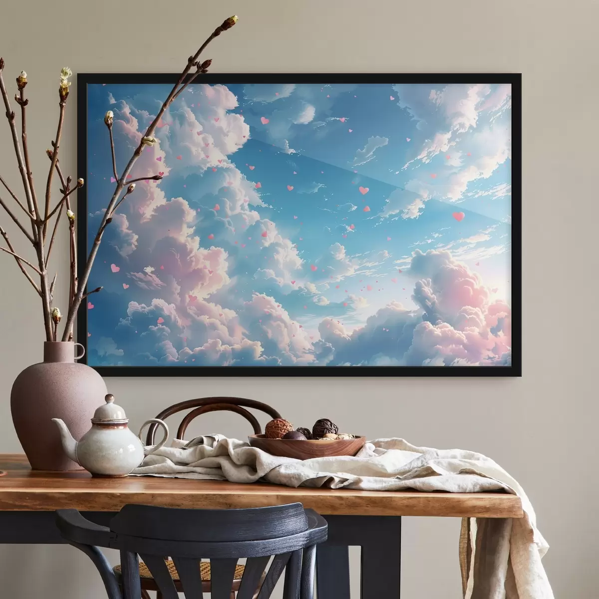Poster Cielo azul con corazones en estilo anime f41864