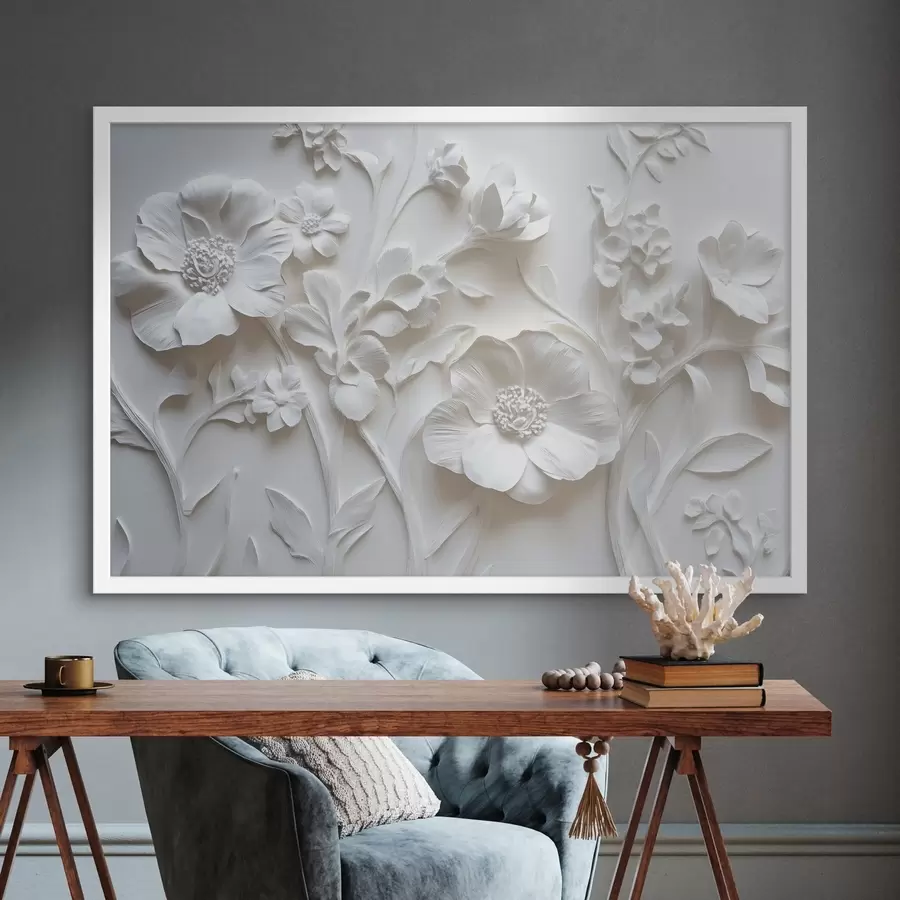 murales de pared Flores blancas de estuco f41867