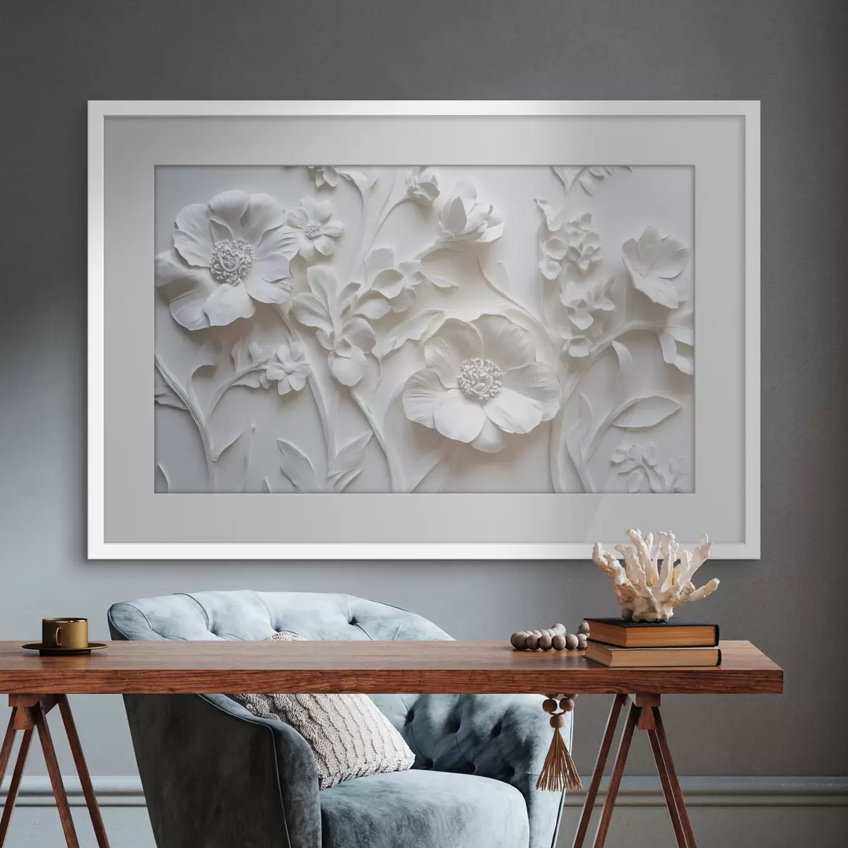 Poster Flores blancas de estuco f41867