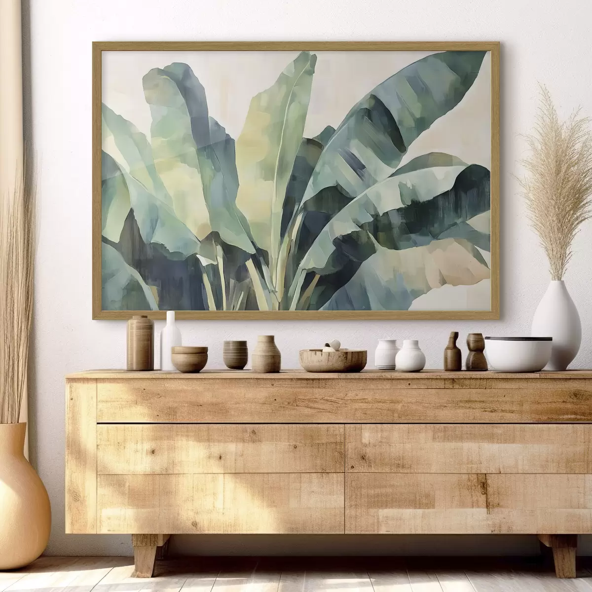 Poster Grandes hojas tropicales en estilo acuarela f41874