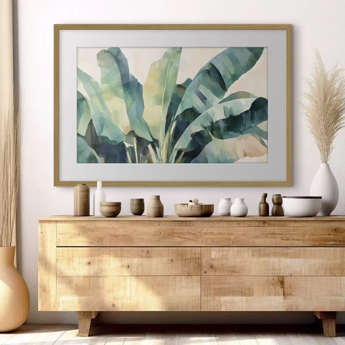 Poster Grandes hojas tropicales en estilo acuarela f41874