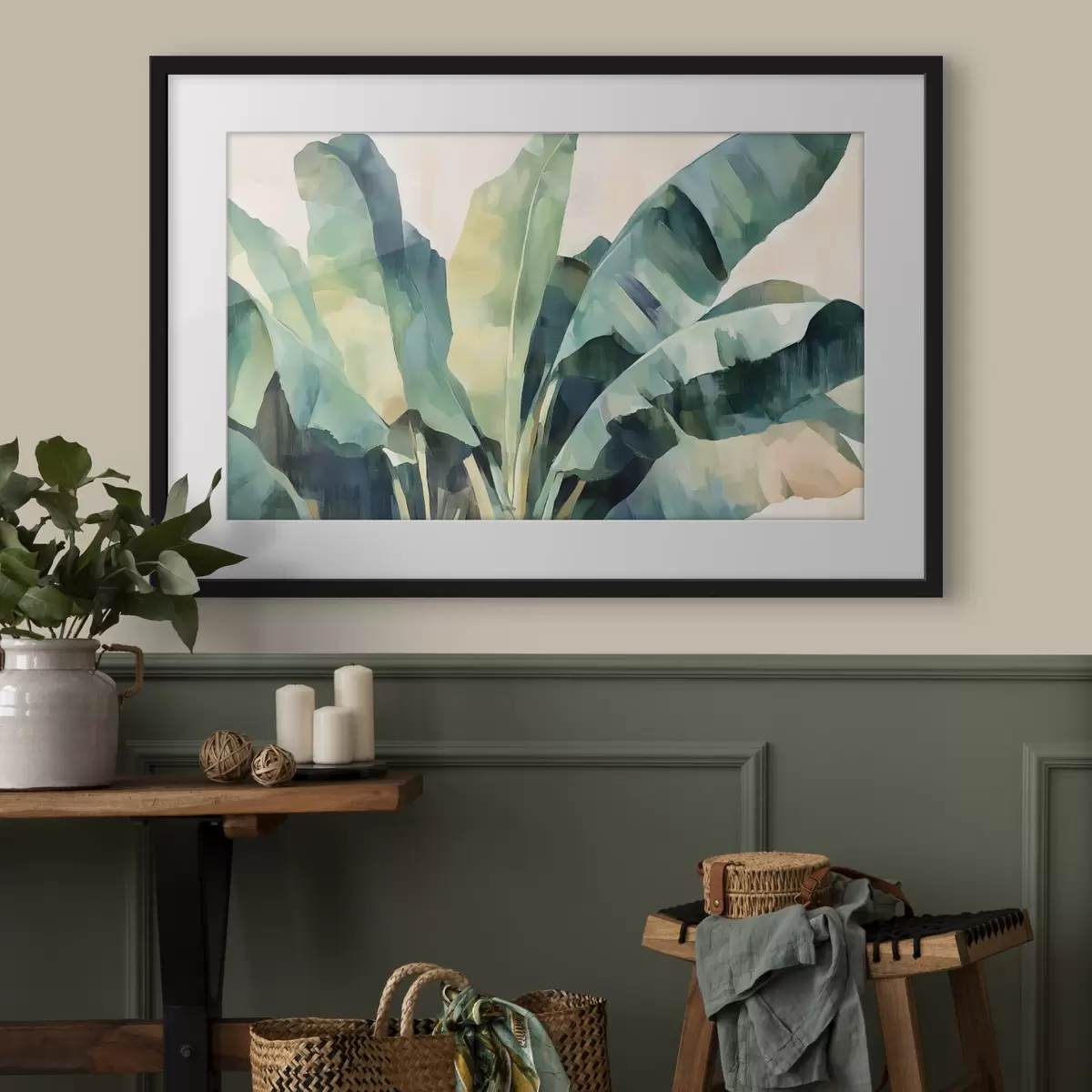 Poster Grandes hojas tropicales en estilo acuarela f41874