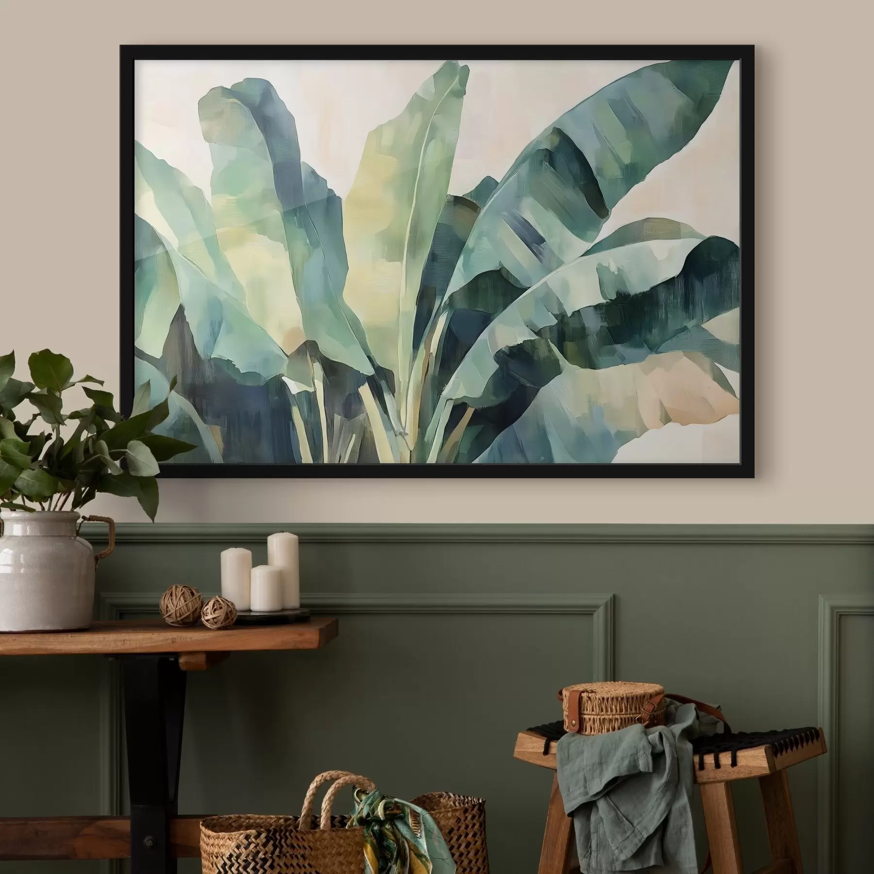 murales de pared Grandes hojas tropicales en estilo acuarela f41874