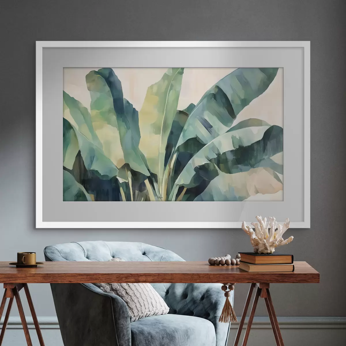 Poster Grandes hojas tropicales en estilo acuarela f41874